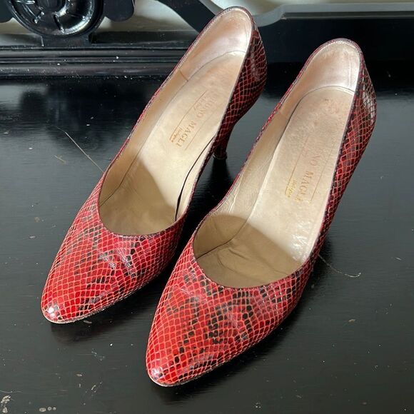 Vintage Bruno Magli Red Snake Skin Heels - Picture 1 of 11